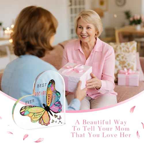 Gifts for Mom from Daughter Son,Butterfly Desk Decorations Best Mom Ever Gifts£¬Mother Birthday Present for Mom Christmas Anniversary and Mothers Day Gifts (5.9 x 5.9 x 0.6in£©