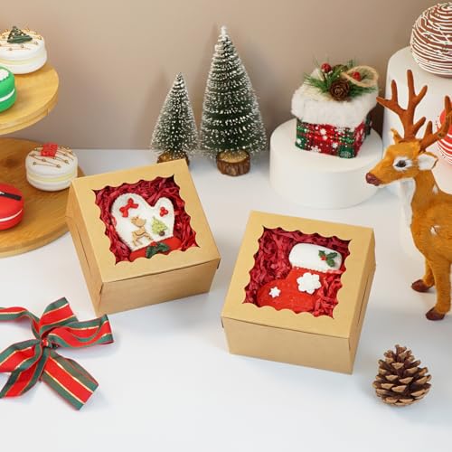 100pcs Cookie Boxes 4x4x2.5 Inch Bakery with Window Dessert Box
