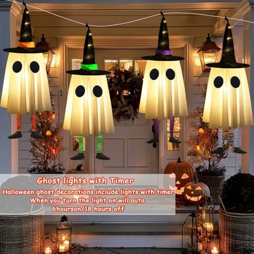 Halloween Ghost & Witch Hat Outdoor Decor - Glowing Spooky Lights Set