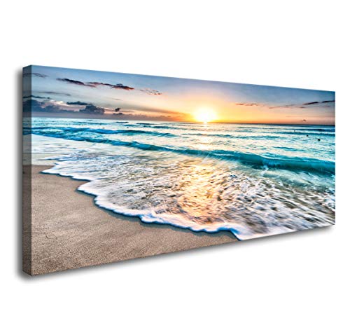 Baisuart Sunset Beach Waves Canvas Wall Art 40x20 Inch Framed Decoration