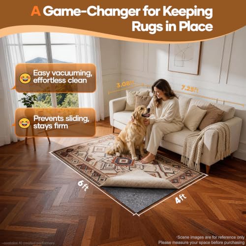 4' x 6' Rug Pad Non Slip Cushioned Gripper - Felt & Silicone Backing, 1/4 Inch Thick
