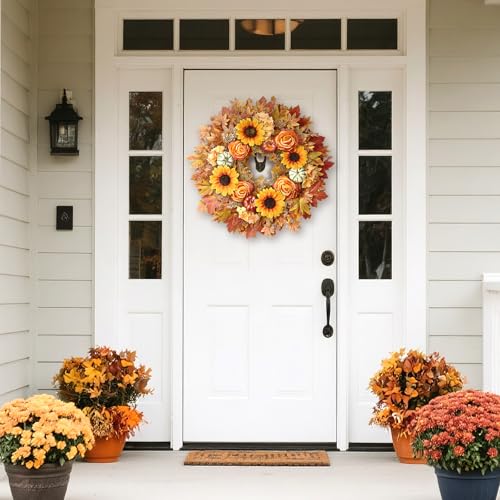 28-Inch Artificial Maple Leaves Fall Wreath for Front Door - Autumn Decor