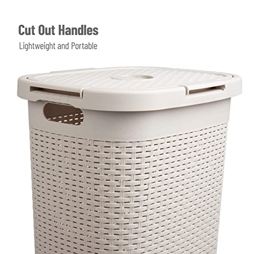 Mind Reader Ivory Slim Laundry Hamper with Lid - 60L Tapered Clothes Basket for Narrow Spaces