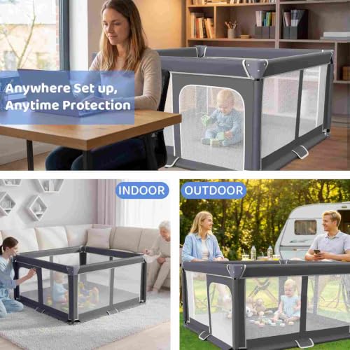Foldable Baby Playpen with Mat - 50x50 Inch Safety Play Yard for Toddlers - Indoor & Outdoor, Portable Collapsible Design - Dark Gray