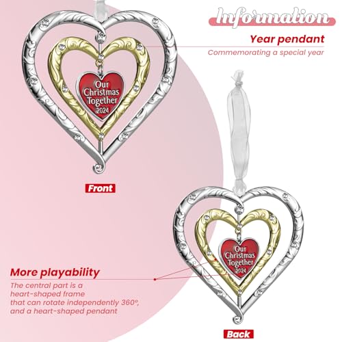 GUOER Heart Metal Christmas Ornament 2024 with Rotating Double-Sided Design (Gift Box)
