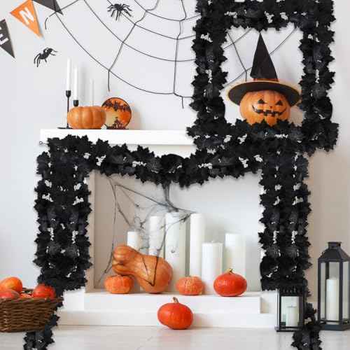 3PCS Fall Leaf Garland Fall Wall Hanging Artificial Black Maple Leaf Vine 6.56FT Thanksgiving Decor for Home Wedding Party Black Garland for Halloween Thanksgiving
