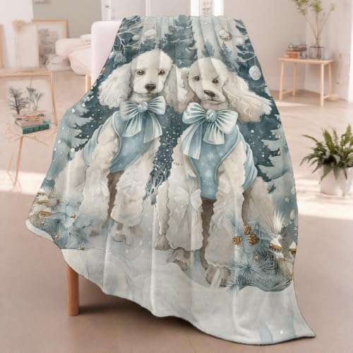 Buttigiy Poodle Christmas Throw Blanket 50x60in for Women Kids, White