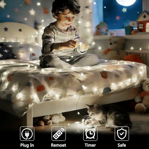 EchoSari 2 Pack 33Ft Waterproof Fairy String Lights Cool White with Remote & 8 Modes
