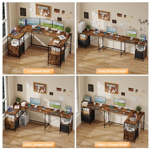 U-Shaped Gaming & Office Computer Desk with Storage - Reversible L Shape, 66 Inch