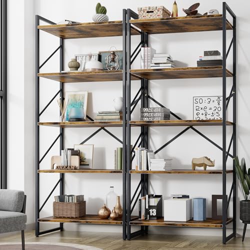 Shintenchi 2 Pieces 5 Tiers Bookshelf, Classically Tall Bookcase