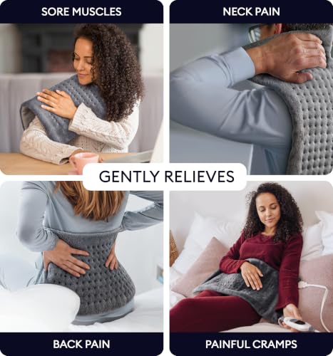 GENIANI Electric Heating Pad for Back & Neck Pain Relief, 12x24 Tabby Gray