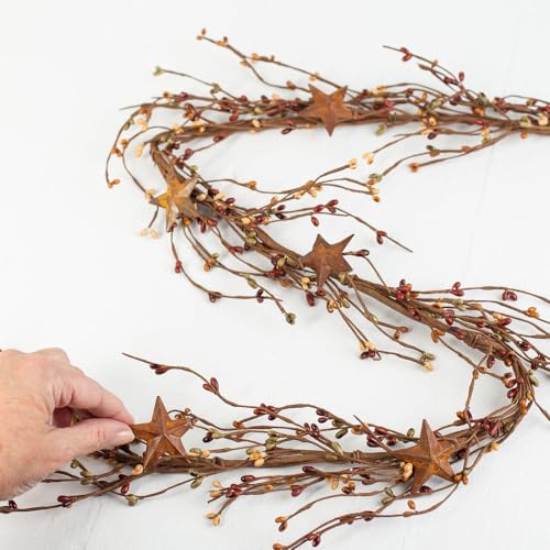 48" Green, Rust & Toffee Pip Berry Star Garland – Earth‑Tone Berries