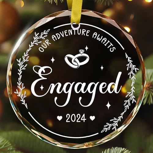 Engagement Gifts for Couples, Our Adventure Awaits Ornament 2024, Newlywed Gifts for Couples, Happy Engagement Gift for Women, Bride, Friends, Just Engaged Presents, Glass Engage Ornament 2024