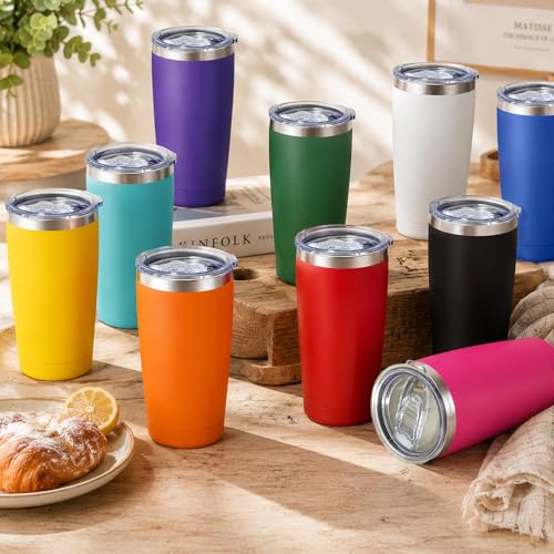 20-Pack 20oz Stainless Steel Insulated Travel Mugs with Lids Assorted Colors