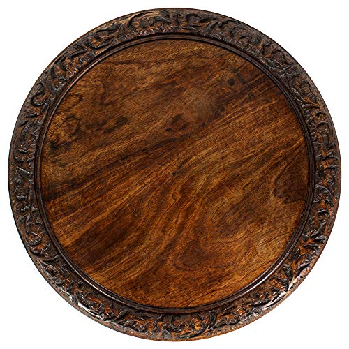 Antique Brown 18-inch Hand-Carved Wooden End Table | Folding Accent Side Table