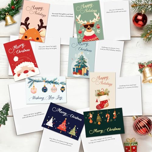 WENHUI 8-Design 24 Pack Christmas Greeting Cards with Envelopes & Stickers - 4x6 Inch Holiday Set for Kids & Family