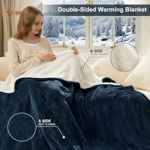 Queen Size Heated Blanket with Dual Controls, Navy, 84" x 90" - FVERWAG