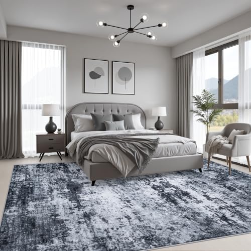 FXRHLP 6x9 Black Washable Indoor Area Rug for Living Room, Modern Non-Slip Carpet