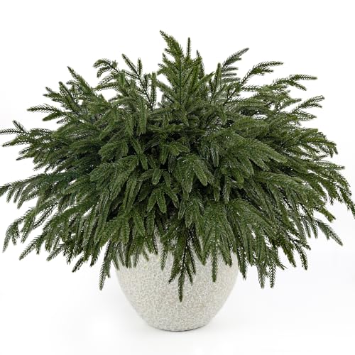 HOHOTIME 16 Pcs Christmas Norfolk Pine Branches Real Touch Decor Set
