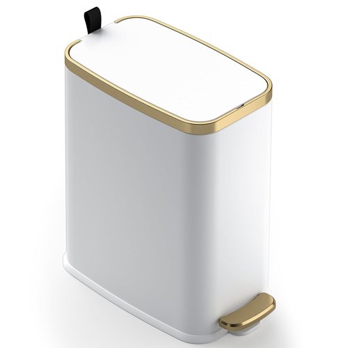 CEROELDA Stainless Steel Small Bathroom Trash Can - Soft Close Lid, 5L/1.3 Gal, Slim Design | White