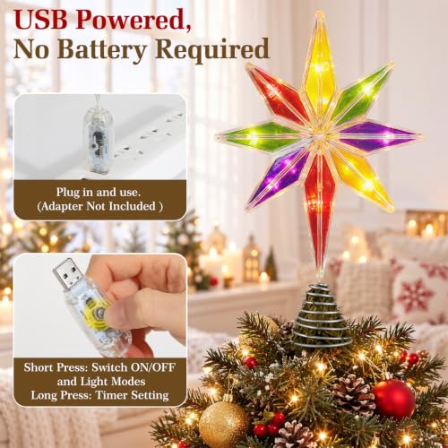 Lewondr 14.2" Lighted Christmas Bethlehem Star Tree Topper, Multicolor