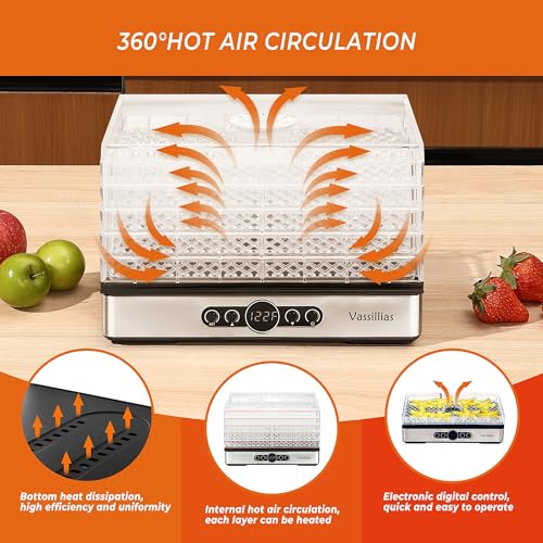 Vassillias Small Food Dehydrator Dryer for Fruits, Vegetables & Jerky