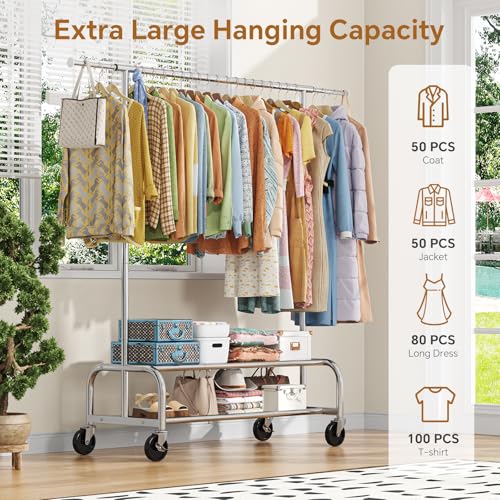 Simple Trending Heavy Duty Extendable Garment Clothes Rack 18"D x 60.5"W x 67.25"H, Silver