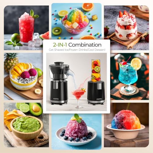 FEPPO Black 2-in-1 Snow Cone & Smoothie Maker 700W Ice Shaver Home Kitchen