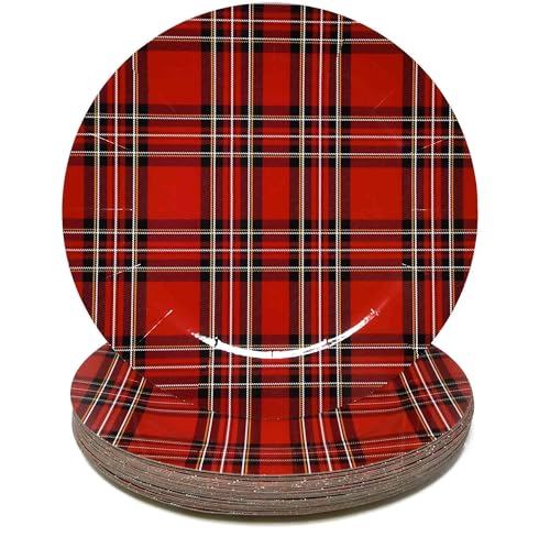 13-Inch Buffalo Plaid Disposable Charger Plates, 24 Pack - Red