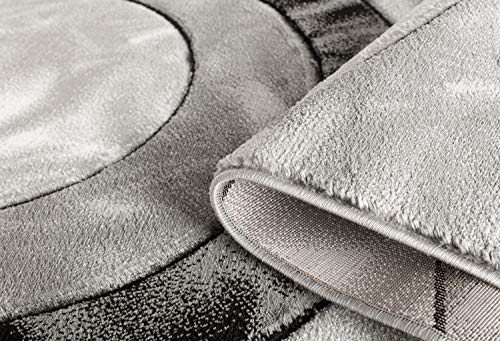 Modern Grey Black Area Rug 5x7 Circle Geometric Soft Hand Carved Floor Carpet