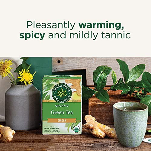Organic Green Tea with Ginger Pack of 6 - 96 Tea Bags Each - Invigorating & Digestive Support