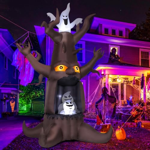 Inflatable Halloween Dead Tree with Ghosts & LED Lights Outdoor Decor - 9ft