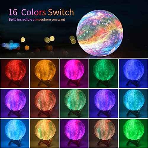 Moon Lamp, Kids Night Light Galaxy Lamp - 16 Colors Moon Light with Wood Stand Remote & Touch Control USB Rechargeable Gift for Girls&Boys Lover Birthday - 4.8 inch