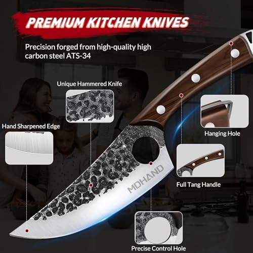 MDHAND Butcher Knife Set with Roll Bag - Black - 18-in-1 Professional Meat Preparation Kit
