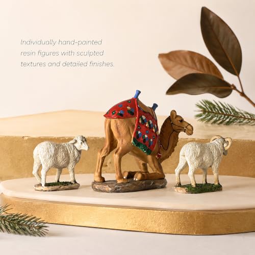 Three Kings Gifts Awassi Sheep & Camel Add-On Set for 14-Inch Nativity Scene, Polystone Animals with Hand-Painted Details