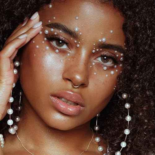 2100 Pcs Self Adhesive Rhinestones Face Gems Jewels for Makeup Pearl Eye Gems Stick On, Rainbow & Clear Flatback Rhinestones Pearl Stickers Hair Body Jewels Nail Art Christmas Craft Diy Festival Party