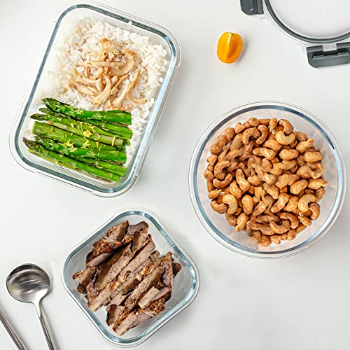 Gray 15-Pack Glass Food Storage Containers Set with Lids - KOMUEE