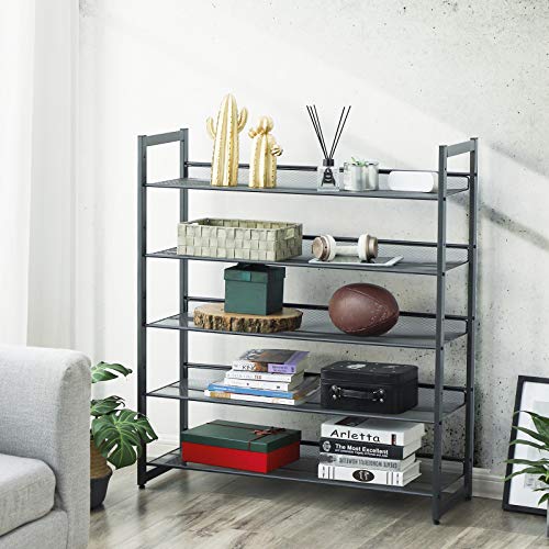 Charcoal Gray 5-Tier Metal Shoe Rack Organizer - Holds 20-25 Pairs