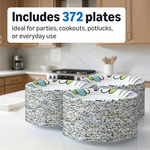 Amazon Basics 10 Inch Disposable Paper Plates - Pack of 372, Microwave & Cut-Resistant