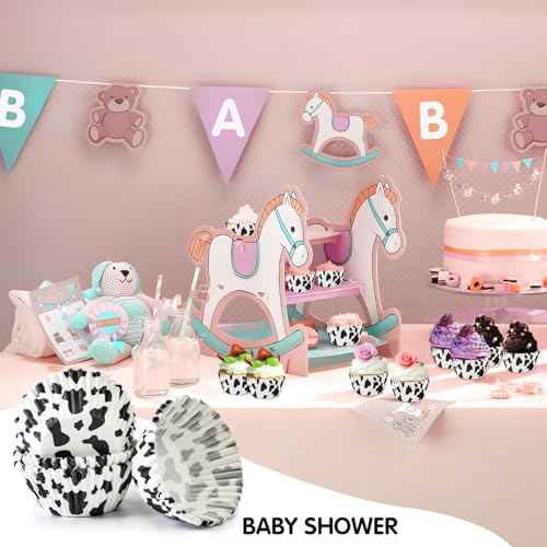 Cow Paper Patterned Cupcake Liners, 100Pcs Mini Muffin Baking Cups, Greaseproof Cupcake Papers Liners for Birthday, Baby Shower Theme Party, Farm Animal Party and Christmas Baking Supplies