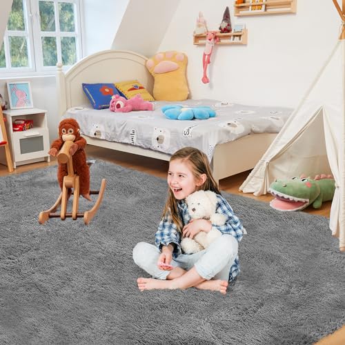 Fairblink 5x8 Grey Ultra Soft Shag Area Rug for Living Room & Bedroom