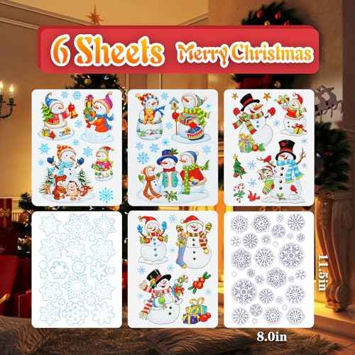 6 Sheets Christmas Window Clings Double-Sided Snowman & Snowflake Decorations for Glass Windows Reusable Snowman Christmas Window Stickers for Glass Peel & Stick Holiday Decals for Home Party Decor