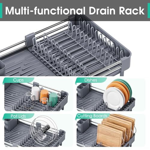 Expandable Dish Drying Rack for Kitchen Counter - Grey, Standard
