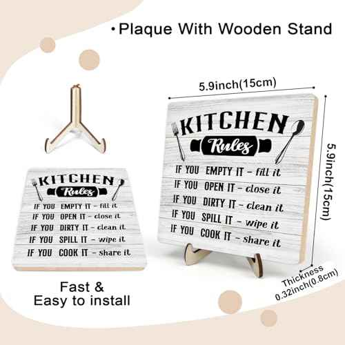 Kitchen Wooden Decor Sign, Rustic Kitchen Wooden Plaque, Inspirational Quote Wood Sign Decor for Rustic Farmhouse Home Living Room Dining Room Shelf Table Decoration, 5.9 x 5.9 inches