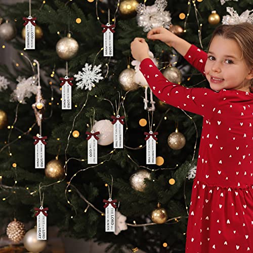 Gerrii 24-Pack Christmas Bible Verse Wooden Ornaments with Buffalo Plaid Bow - 3.94in Religious Holiday Decor