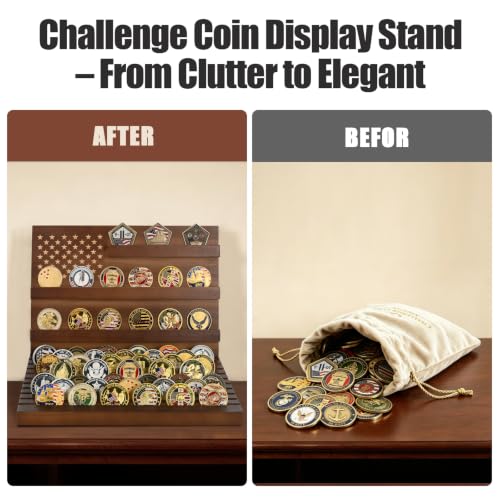 Yncotte Walnut Challenge Coin Display Stand Large Military Coin Holder