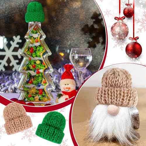 EBOOT 48 Pieces Mini Knit Hats for Crafts Mini Doll Hats Christmas Tree Ornaments for DIY Hair Accessories Crafts