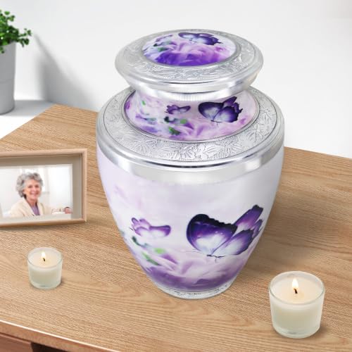 Large Purple Butterfly Cremation Urn for Adults - Handcrafted Memorial Jewelry