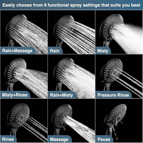 BRIGHT SHOWERS 2.5 GPM Oil-Rubbed Bronze Handheld Shower Head with 9 Spray Settings & 60-Inch Hose