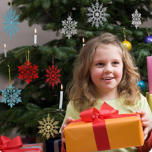 36 Pack Silver Glitter Snowflake Ornaments, Plastic Christmas Glitter Snowflake Winter Wonderland Christmas Tree Decorations, 4 Inch, Silver